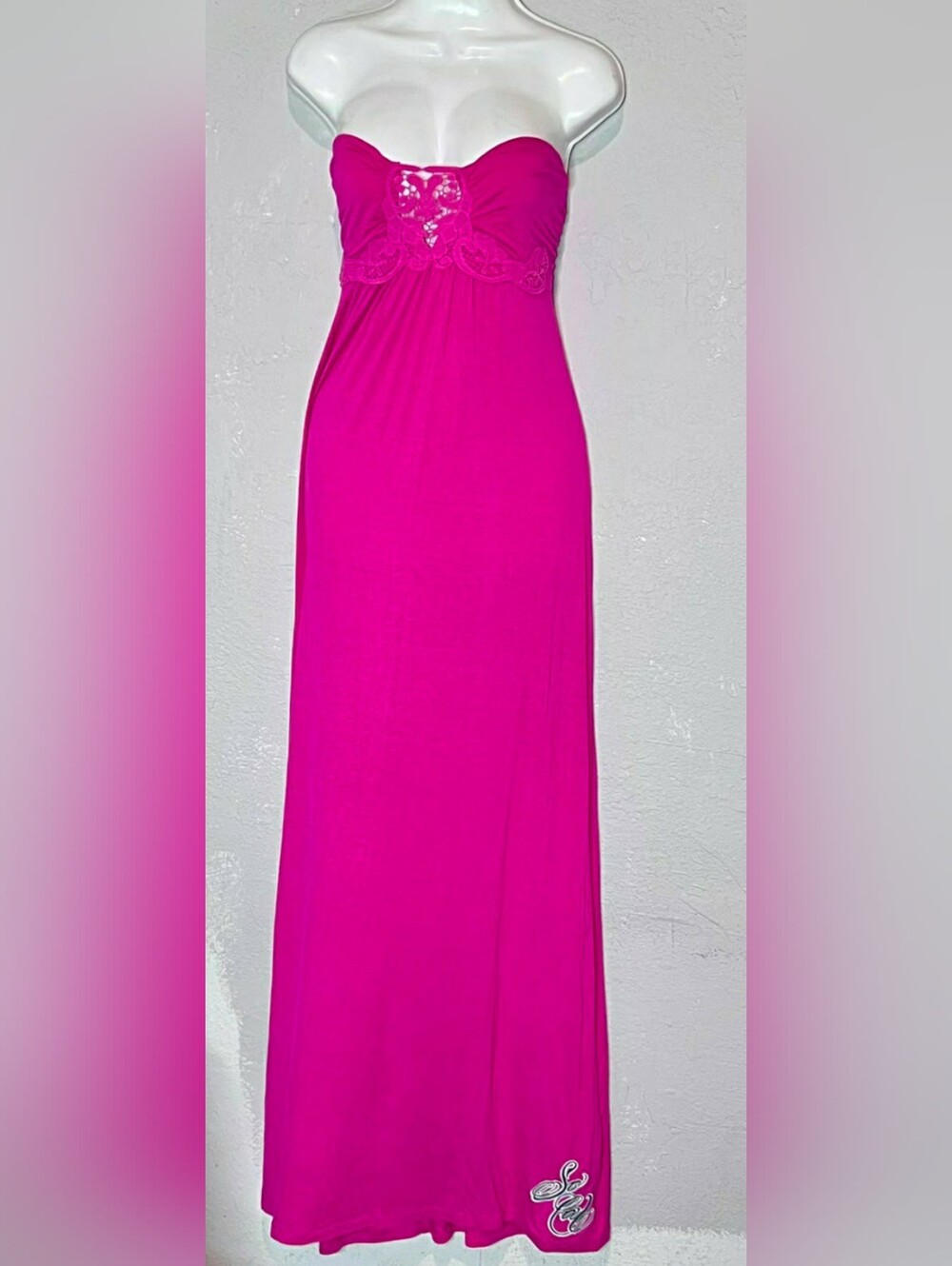 So Cal Strapless Fuchsia Maxi Dress with Lace Bust Lovelong